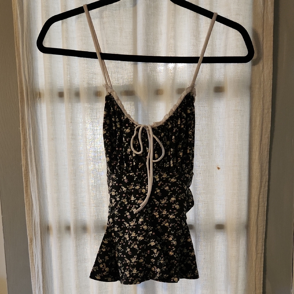 Free People Black Floral Tank Top